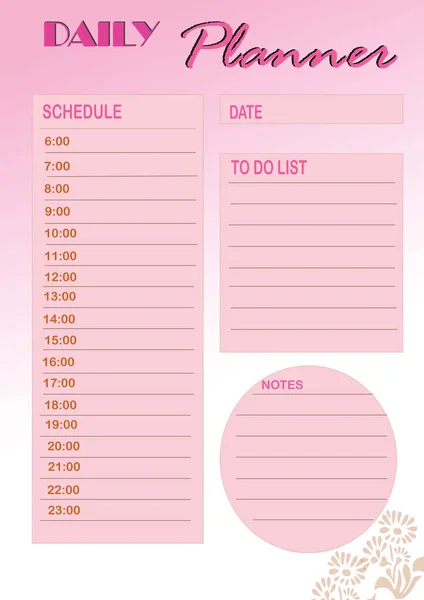 Pink Daily Planner Digital Planning Insert Sheet Printable Page Template — 스톡 사진