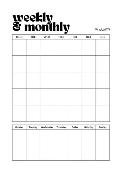 Planificador Semanal Mensual Planificación Digital Insertar Hoja Plantilla Página Imprimible — Foto de Stock