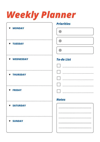 Weekly Planner Digital Planning Insert Sheet Printable Page Template — 스톡 사진
