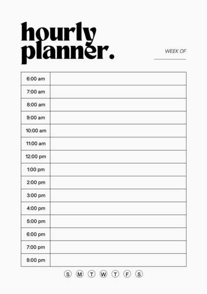 Hour Planner Ψηφιακό Σχεδιασμό Ένθετο Φύλλο Εκτυπώσιμο Πρότυπο Σελίδας — Φωτογραφία Αρχείου