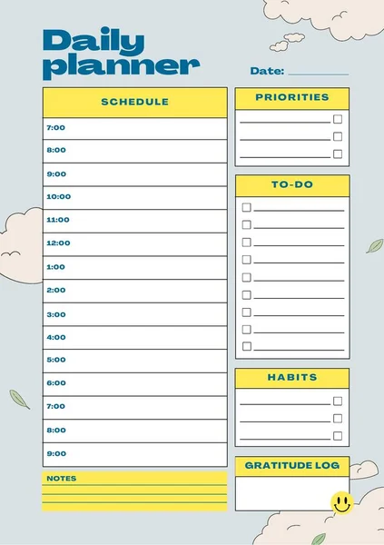 Daily Planner Digital Planning Insert Sheet Printable Page Template — Stock Photo, Image
