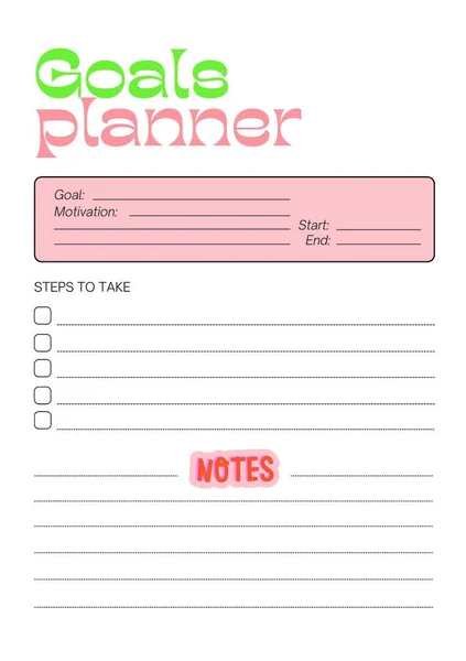 Goal Planner Digital Planning Insert Sheet Printable Page Template — Stock Photo, Image