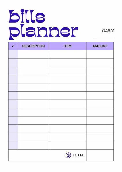 Bills Daily Planner Digital Planning Insert Sheet Printable Page Template — Stock Photo, Image