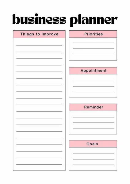 Business Planner Digital Planning Insert Sheet Printable Page Template — 스톡 사진