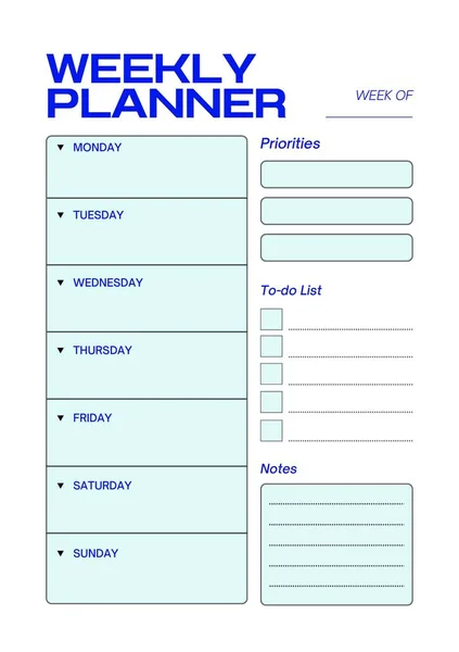 Μπλε Planner Ψηφιακό Σχεδιασμό Ένθετο Φύλλο Εκτύπωσης Πρότυπο Σελίδας — Φωτογραφία Αρχείου