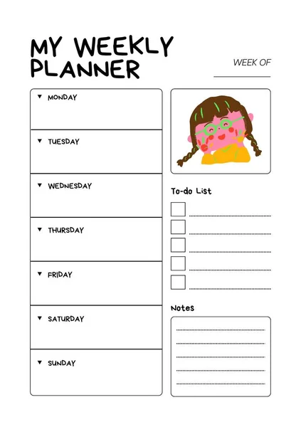 Planner Για Παιδιά Ψηφιακού Σχεδιασμού Ένθετο Φύλλο Εκτυπώσιμο Πρότυπο Σελίδας — Φωτογραφία Αρχείου