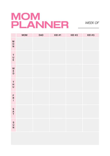Planner Για Moms Ψηφιακό Σχεδιασμό Ένθετο Φύλλο Εκτυπώσιμο Πρότυπο Σελίδας — Φωτογραφία Αρχείου