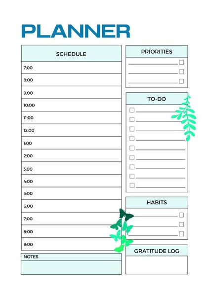 Planificador Con Horas Planificación Digital Insertar Hoja Plantilla Página Imprimible —  Fotos de Stock