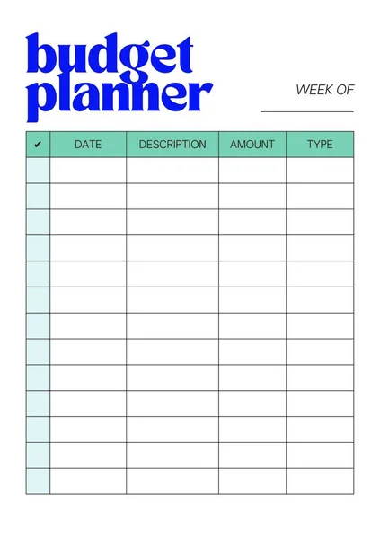 Planificador Presupuesto Semanal Planificación Digital Insertar Hoja Plantilla Página Imprimible —  Fotos de Stock