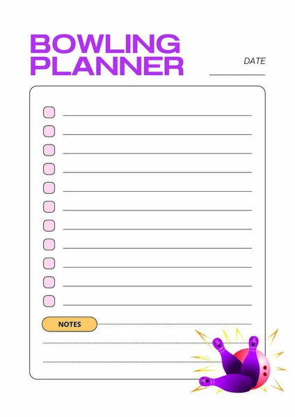 Bowling Planner Digital Planning Insert Sheet Printable Page Template — 스톡 사진