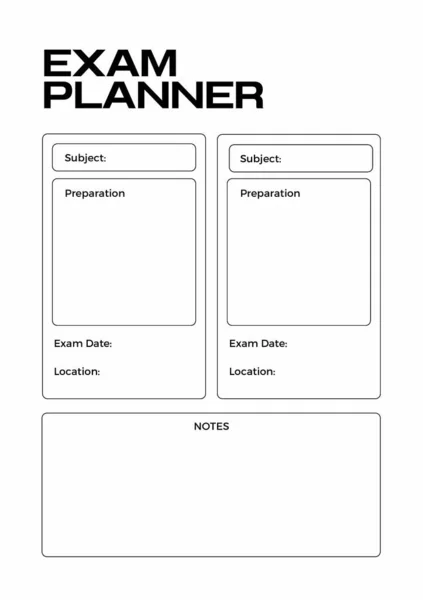 Exam Planner Digital Planning Insert Sheet Printable Page Template — 스톡 사진