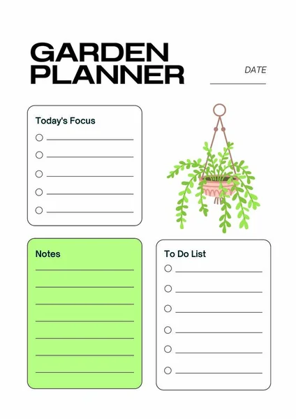 花园规划者数字规划插入可打印页模板 — 图库照片