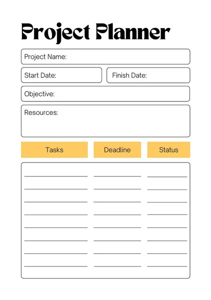 Project Planner Digital Planning Insert Sheet Printable Page Template — 스톡 사진