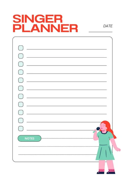 Singer Planner Digital Planning Insert Sheet Printable Page Template — Stock Photo, Image