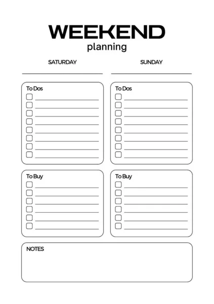 Weekend Planner Digital Planning Insert Sheet Printable Page Template — Stock Photo, Image