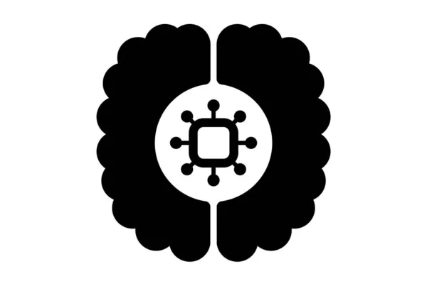 Processor Hjärna Platt App Ikon Minimalistisk Webbsymbol Svart Tecken — Stockfoto