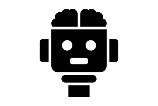Robotický Mozek Plochý App Ikona Minimalistický Web Symbol Černý Znak — Stock fotografie