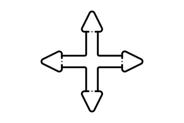 Cztery Strzałki Linii Ikona Czarna Strona Symbol Minimalistyczny Szkic Znak — Zdjęcie stockowe