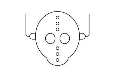 Ürkütücü maskeli düz simge Cadılar Bayramı minimalist çizgi sembolü siyah ana hatlı resim