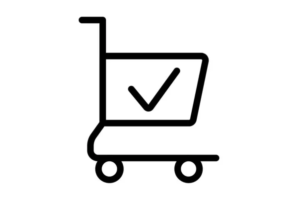 ショッピングカートラインアイコンをチェック黒チェックウェブシンボルミニマリストアプリサイン — ストック写真