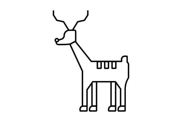 Hjort Xmas Linje Ikon Minimalistisk Jul Symbol Konst Svart Platt — Stockfoto