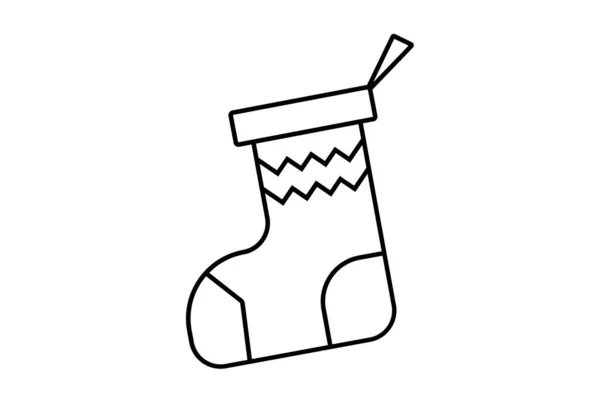 Socka Xmas Linje Ikon Minimalistisk Jul Symbol Konst Svart Platt — Stockfoto
