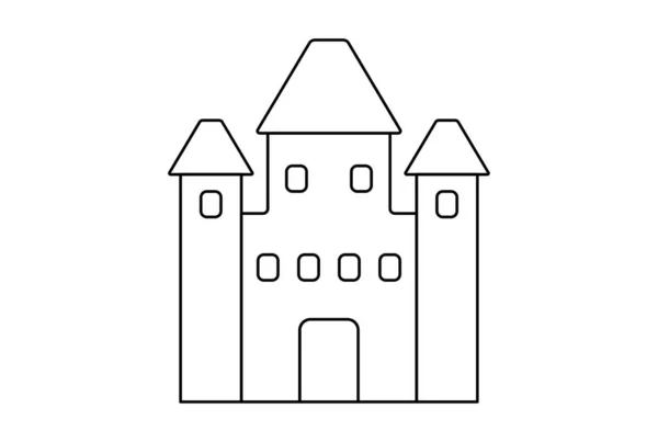 Zamek Płaski Ikona Halloween Minimalistyczny Linia Symbol Czarny Zarys Znak — Zdjęcie stockowe