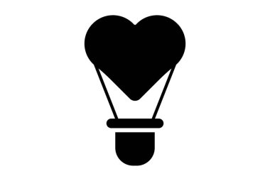 Sıcak hava balonu düz ikon sevgililer günü sembolü siyah kabartma resim işareti