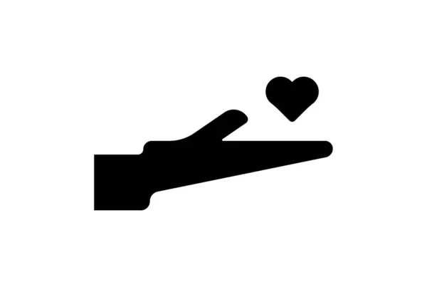 Hand Flat Icon Valentines Day Symbol Black Glyph Sign Artwork — Stock Photo, Image