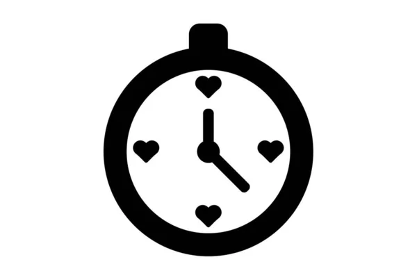 Годинник Плоска Іконка Валентина День Символ Чорний Знак Гліфів Мистецтво — стокове фото