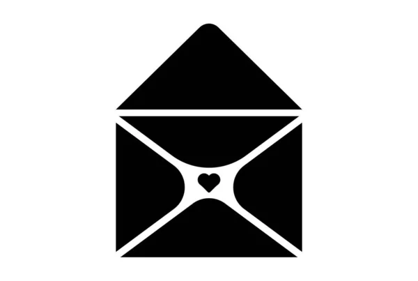 Brief Flache Ikone Valentinstag Symbol Schwarz Glyphen Zeichen Kunstwerk — Stockfoto