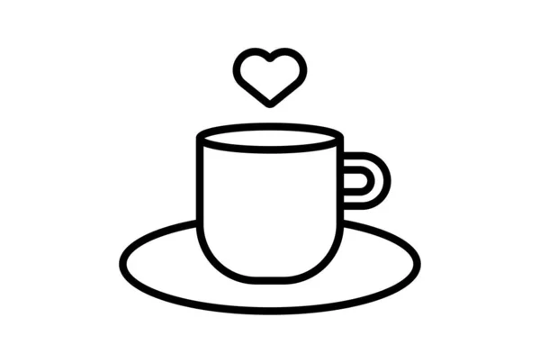 Cup Line Icon Valentines Day Sign Flat Minimalis Simbol Art — Stok Foto