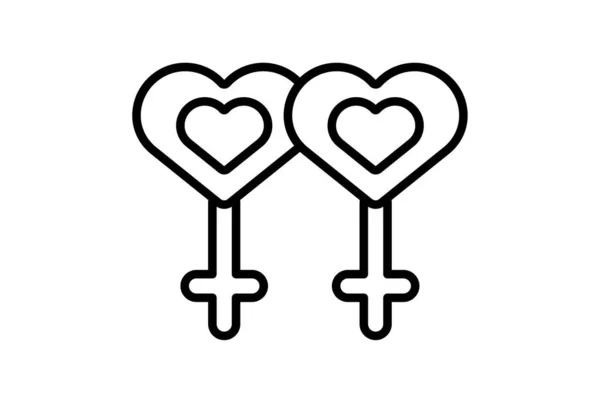 Lesbijska Linia Ikona Walentynki Znak Płaski Minimalistyczny Symbol Sztuki — Zdjęcie stockowe