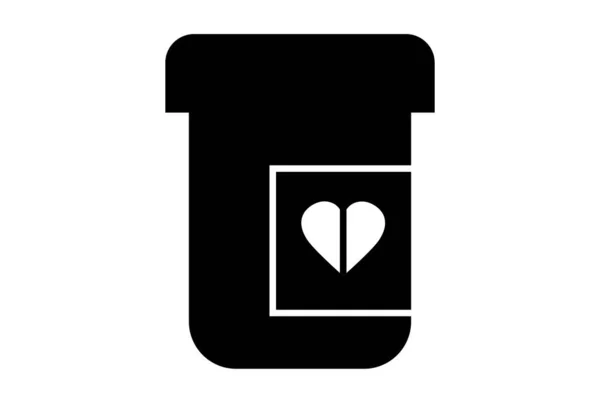 Bir Kavanoz Kalp Hapı Sembolü Düz Sağlık Sembolü Minimalist Tıbbi — Stok fotoğraf