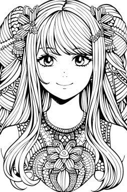 A beautiful girl, featuring decorations and costumes, doodle, coloring book. Vector illustration