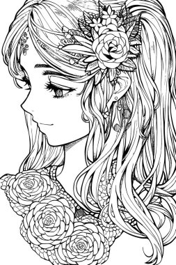 A beautiful girl, featuring decorations and costumes, doodle, coloring book. Vector illustration