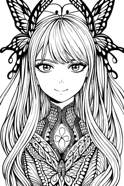 Beautiful Girl Featuring Decorations Costumes Doodle Coloring Book Vector Illustration — Stockový vektor