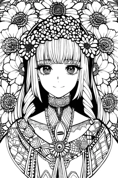 Beautiful Girl Featuring Decorations Costumes Doodle Coloring Book Vector Illustration — Archivo Imágenes Vectoriales