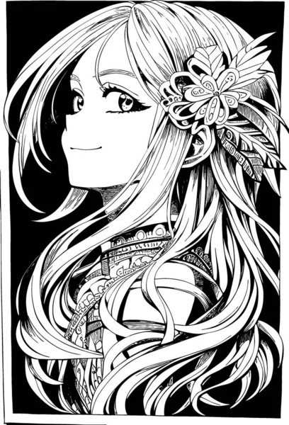 Beautiful Girl Featuring Decorations Costumes Doodle Coloring Book Vector Illustration —  Vetores de Stock