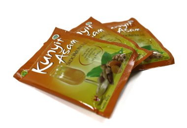 Banten, Indonesia - December 2022. - Kunyit Asam Sido Muncul is an herb that contains turmeric extract, tamarind extract, and citric acid. Turmeric rhizome is known to be rich in curcuminoids.