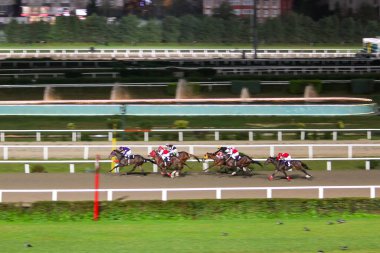 Turkey,Istanbul;2018 December 5 ;Racehorses with jockeys during a horse race