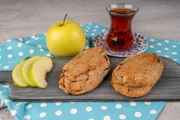 Gluten free food. Gluten free Apple Vegan Cookies made of buckwheat flour on wooden background from top view. Healthy and diet concept