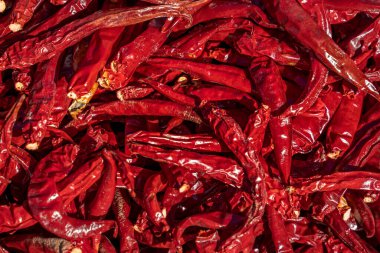 Kurutulmuş kırmızı biber. Kırmızı biberler güneş ışığında kurutulur..
