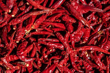 Kurutulmuş kırmızı biber. Kırmızı biberler güneş ışığında kurutulur..