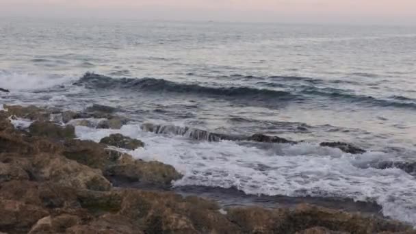 Sea Waves Crash Shore Rocky Beach Blue Waves Ocean Waves — Wideo stockowe