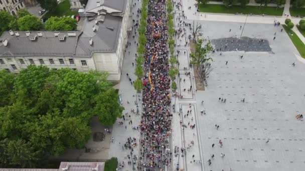 Aerial View Gay Pride Lgbt Festival Celebration Rainbow Flag Lithuania — Video