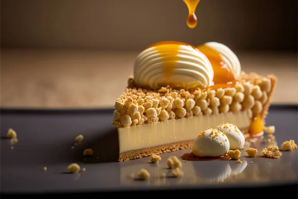 Karamelli cheesecake. Karamelli tatlı kek. Tatlı. Yüksek kalite fotoğraf