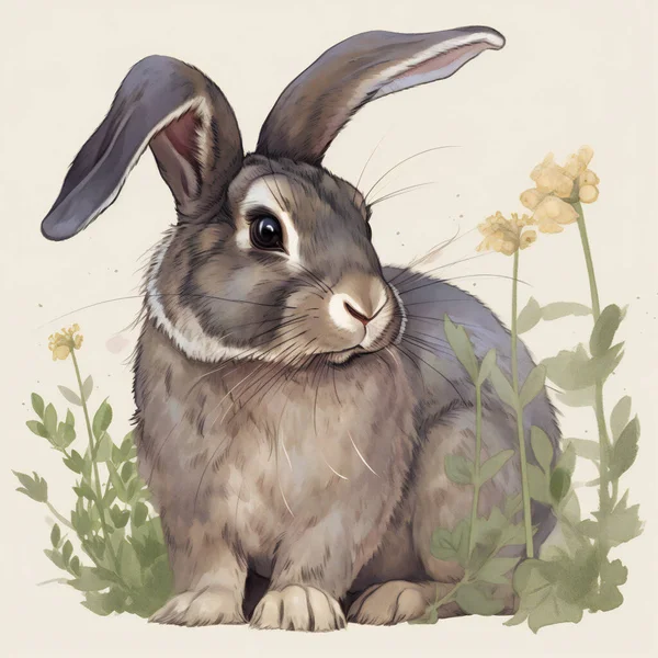 Gray Rabbit Painted Sheet Paper Childs Drawing High Quality Photo — Stock Photo, Image