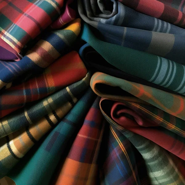 stock image flaps fabric Scottish wool warm scarves plaids red and green. High quality photo