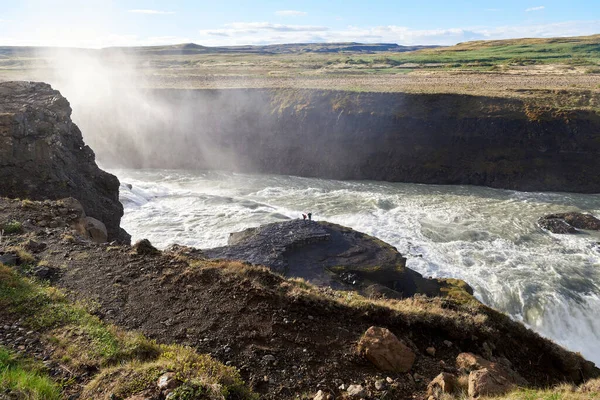 Водоспад Гульфосс Влітку Світанку Вид Птахів Золоте Коло Ісландія Європа — стокове фото